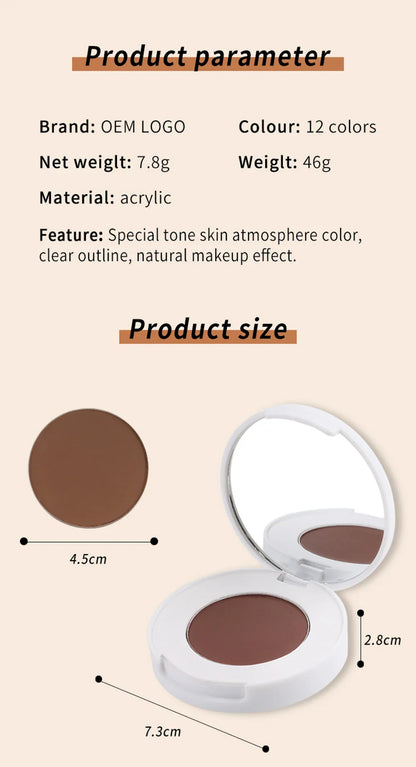 12 Color Monochrome Concealer Pressed Powder Custom Logo Long Lasting Waterproof Brighten Privatae Label Makeup White Package